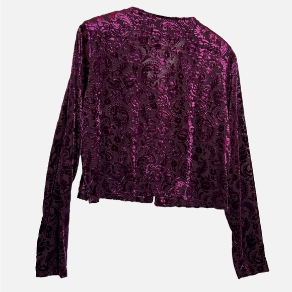 VTG Velvet Burnout Cropped Jacket Plum Semi-sheer 12P Whimsigoth Boho Witchy - Picture 4 of 5